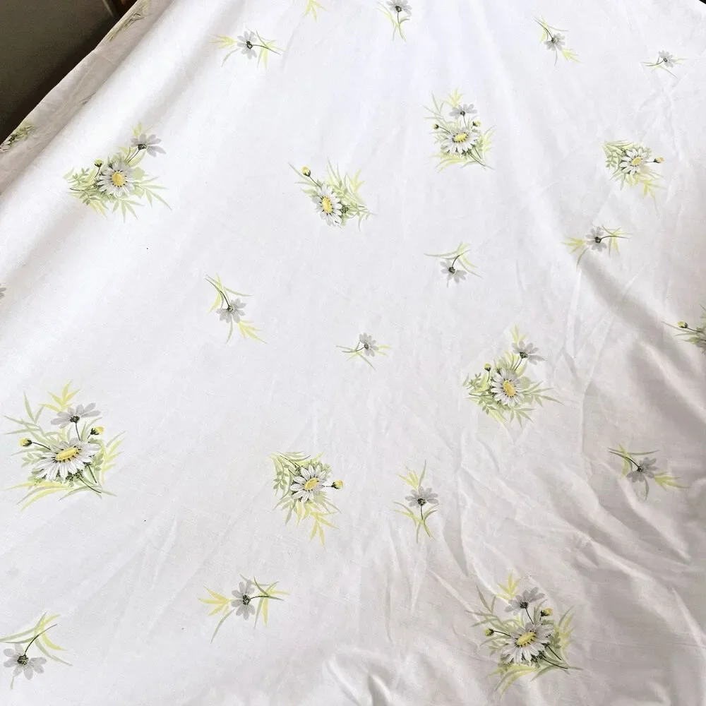 Vtg 70s Springmaid Double Fitted Sheet Flowers MCM Yellow Daisy Cottagecore USA